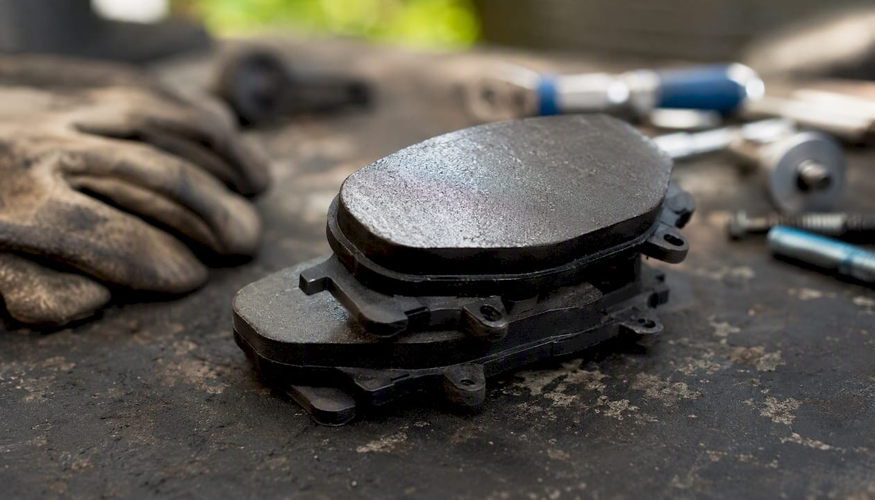 Brake pads with hydrophobic ceramic coating close-up