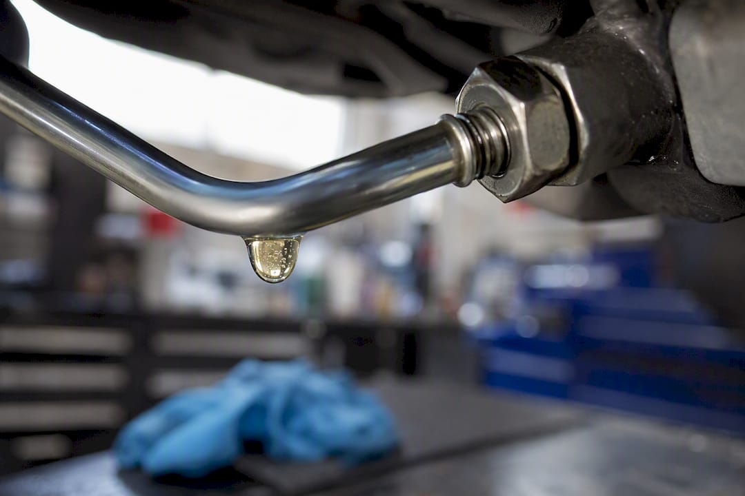 Macro brake fluid droplet showing moisture microbubbles