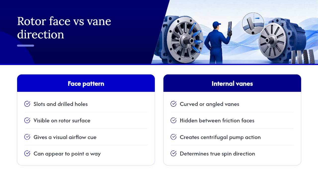 Rotor vane direction versus exterior slot pattern