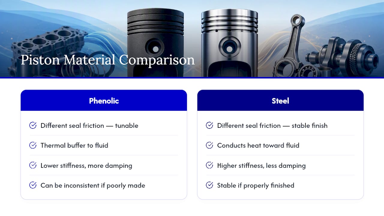 Comparison of phenolic and steel piston behavior