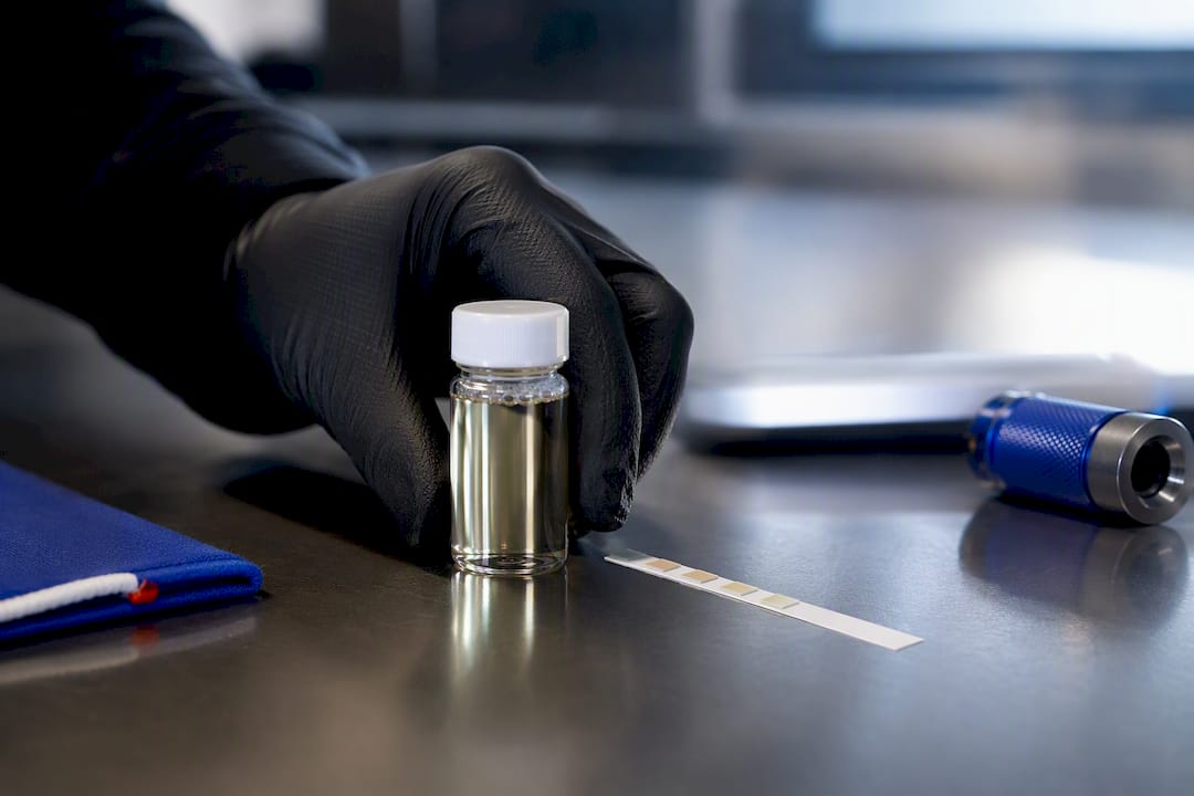 Brake fluid sample beside moisture tester