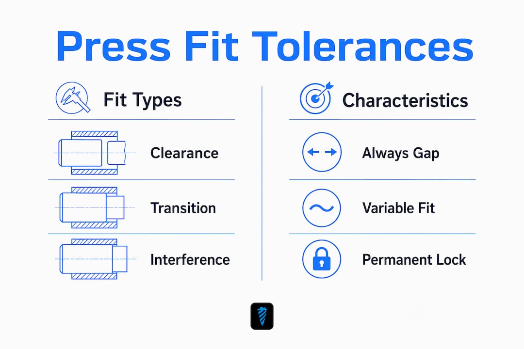 Infographic comparing press fit tolerance types