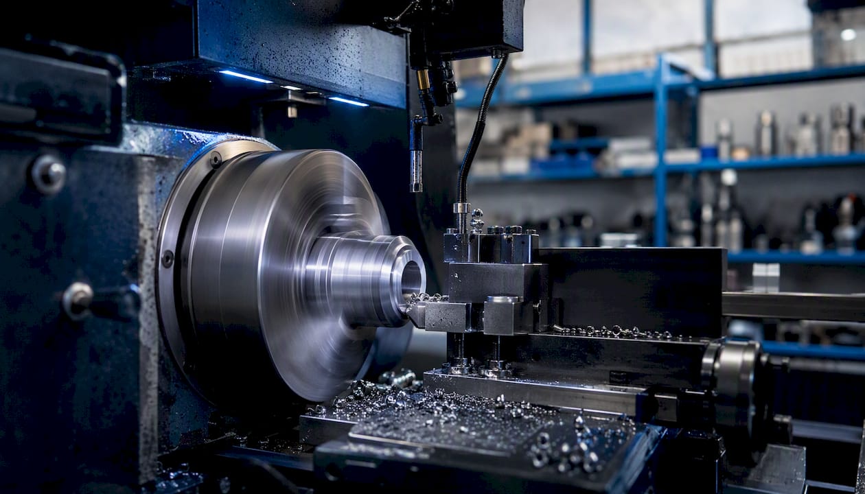 Active CNC lathe machining metal part