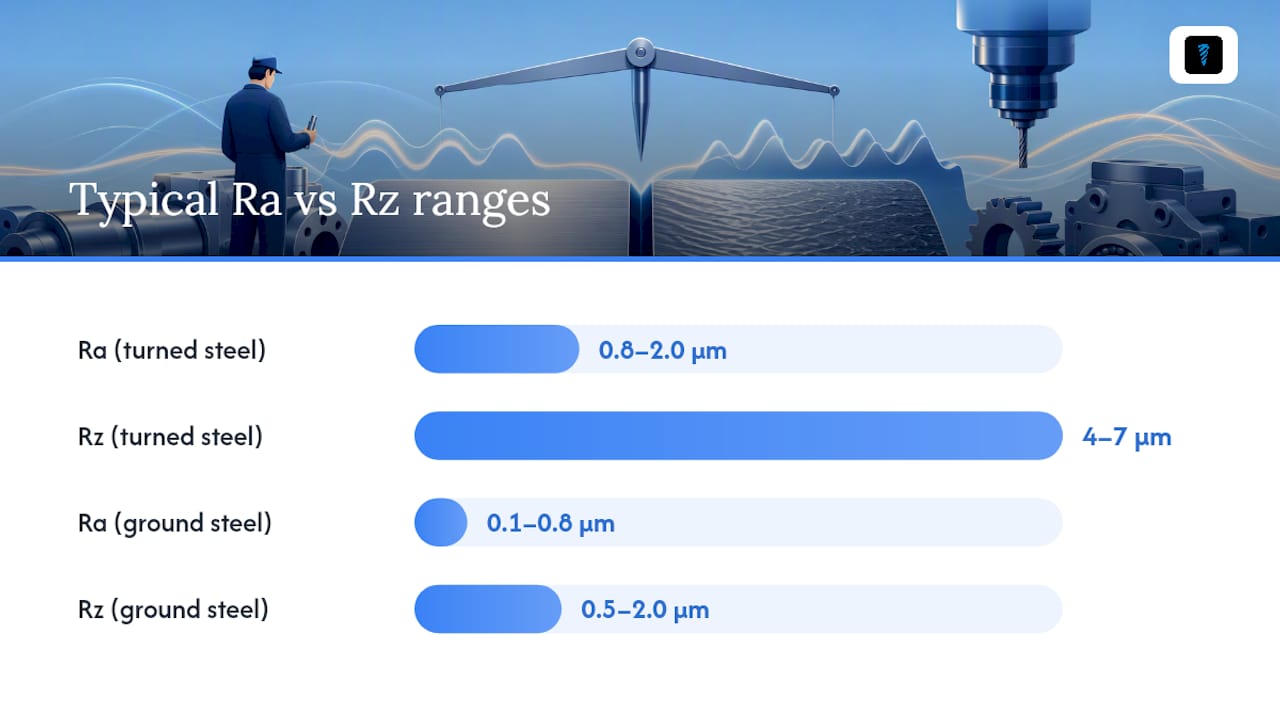 Diagram comparing Ra and Rz surface finish properties