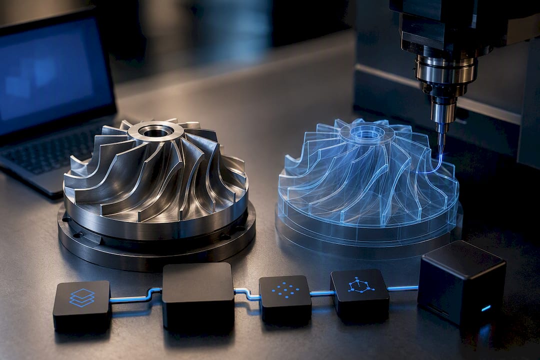 Five-axis impeller and digital twin simulation
