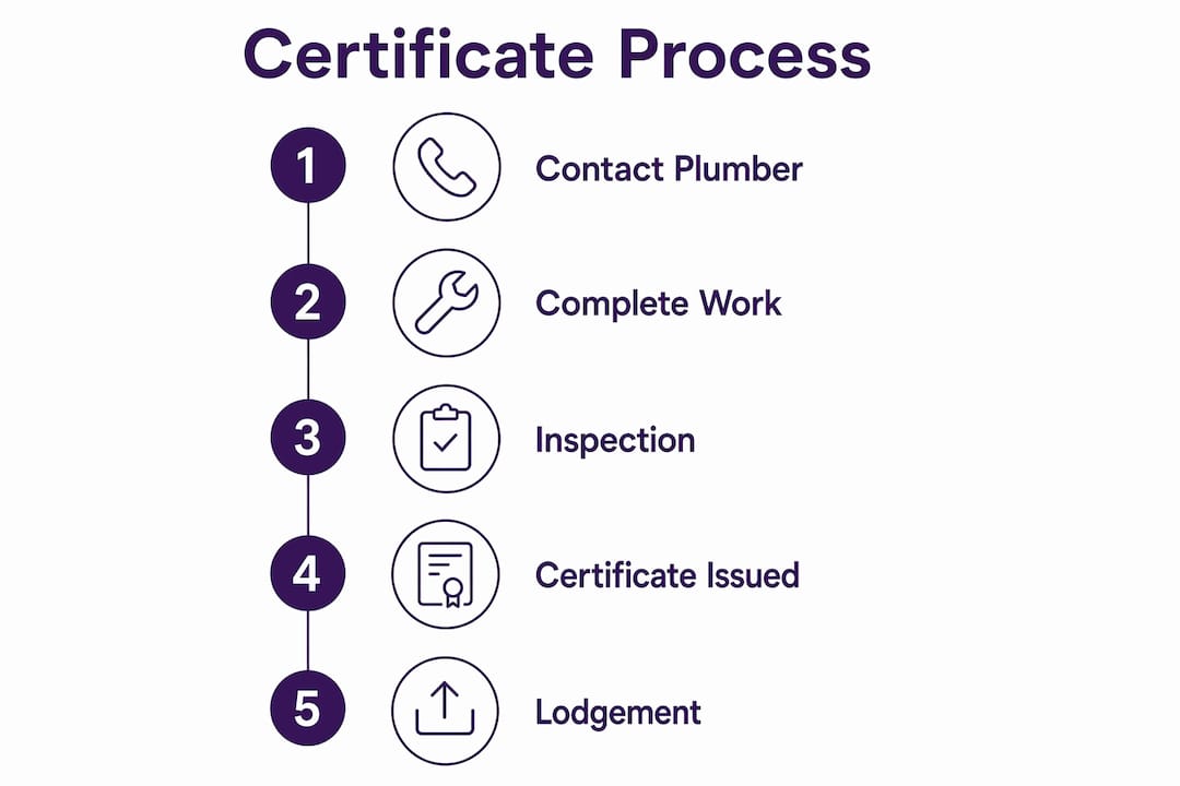 Infographic showing steps to obtain plumbing compliance certificate