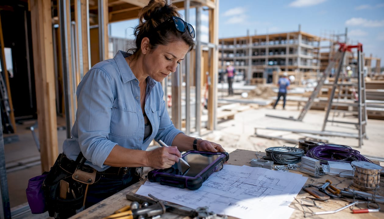 Hands operating rugged tablet onsite with stylus
