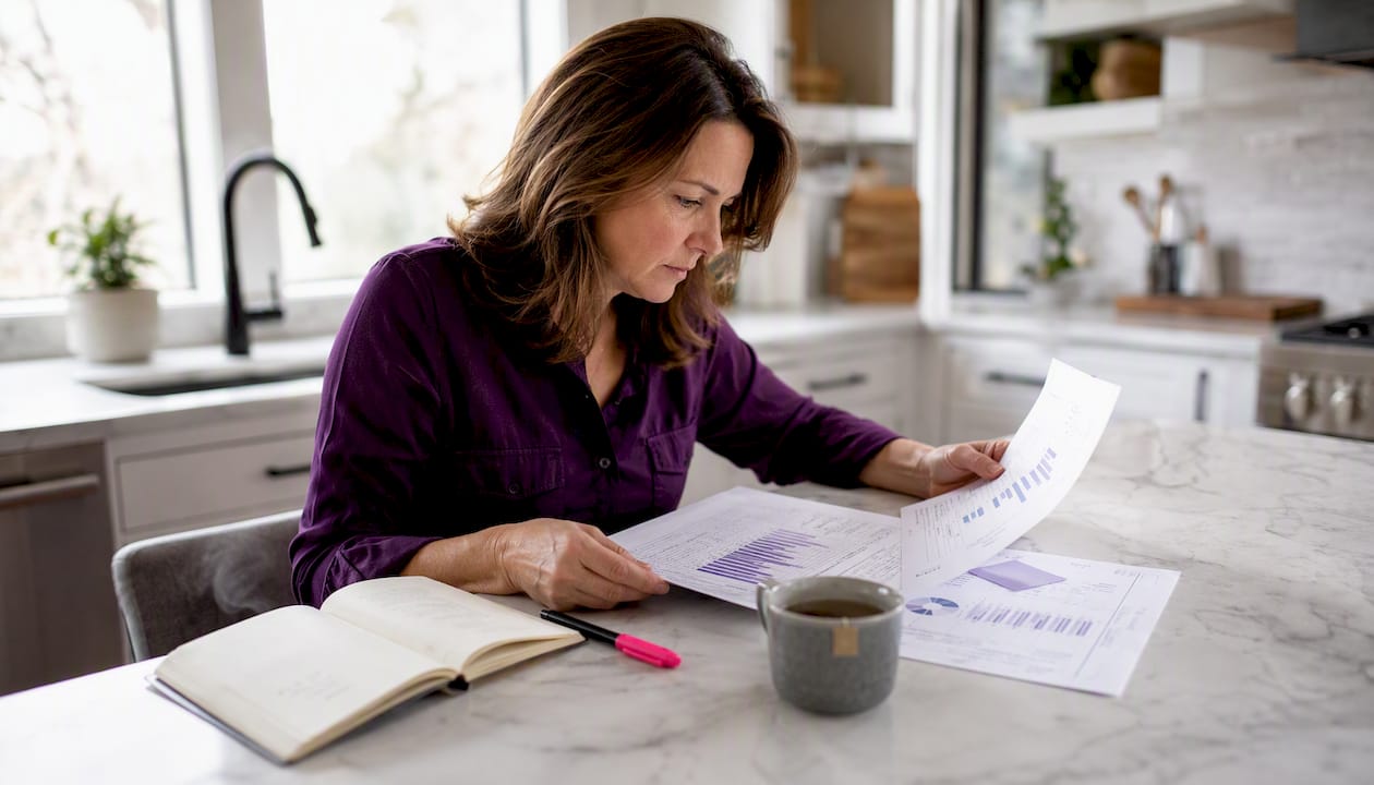 Woman analyzing field service software comparison chart