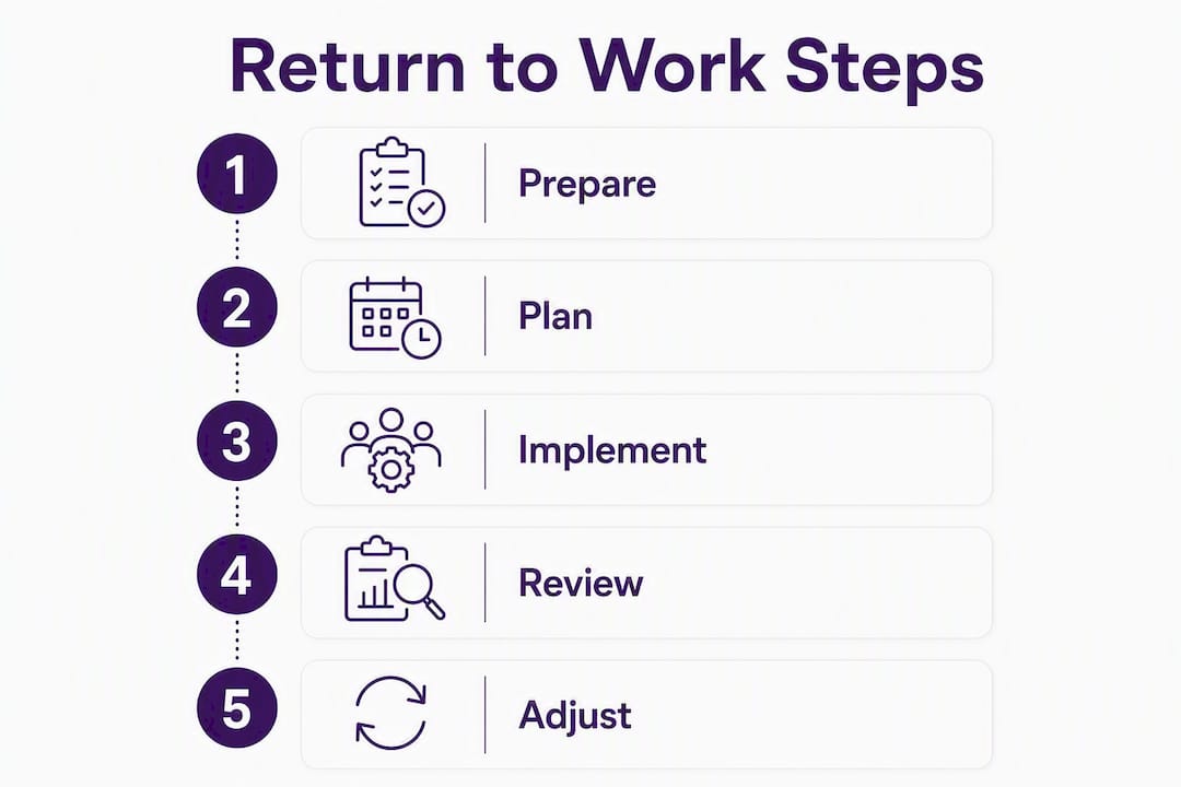 Infographic showing return to work plan steps