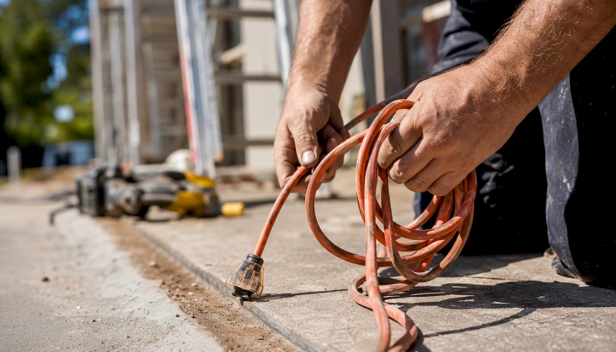 Hands coiling extension lead to prevent trip hazard