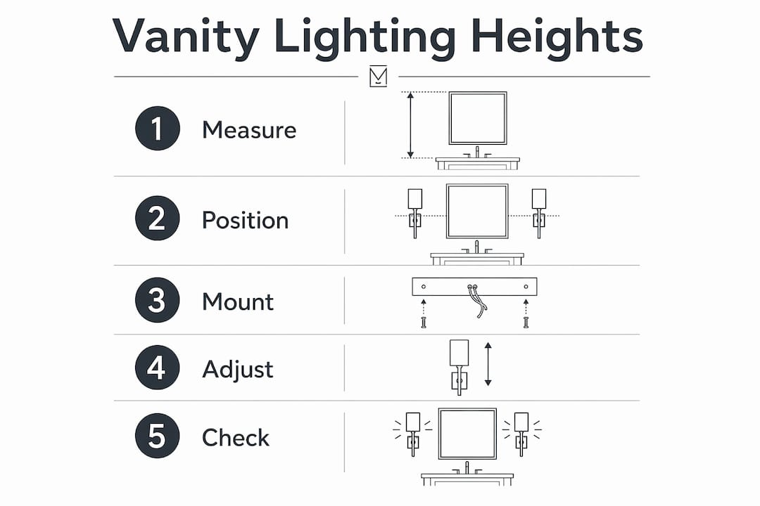 Infographic with steps for correct vanity lighting height