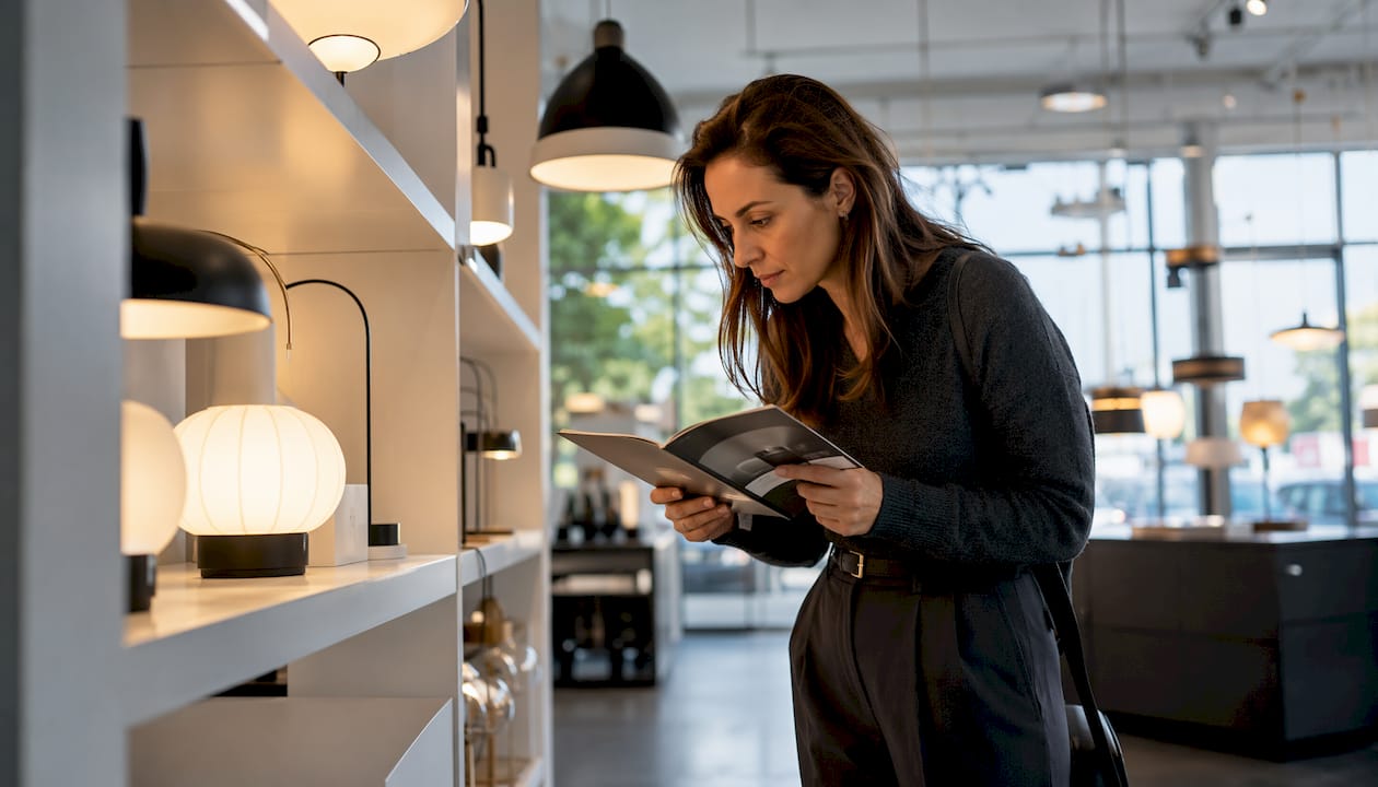 Customer examining CSA certified lighting fixture