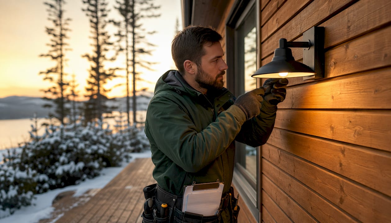 Installer adjusting outdoor dark sky light fixture
