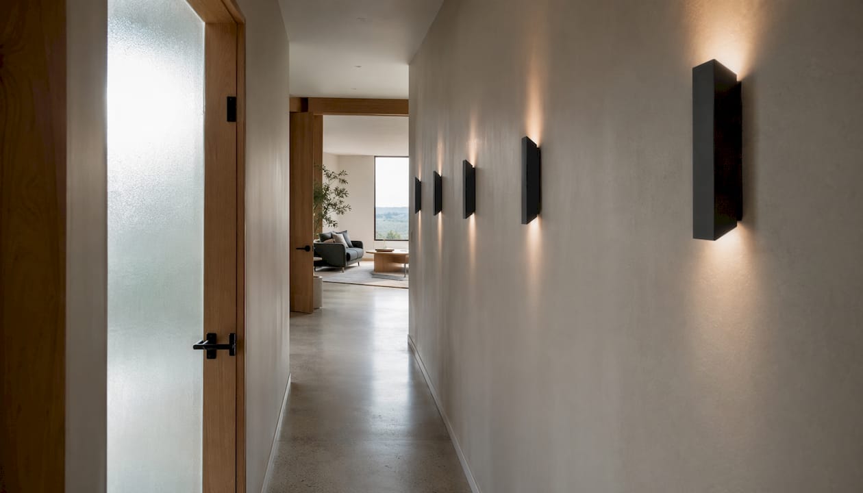 Modern hallway with low-profile wall sconces