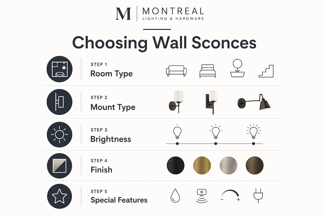Infographic showing wall sconce selection steps