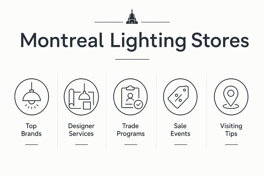 Infographic showing key features of Montreal lighting stores