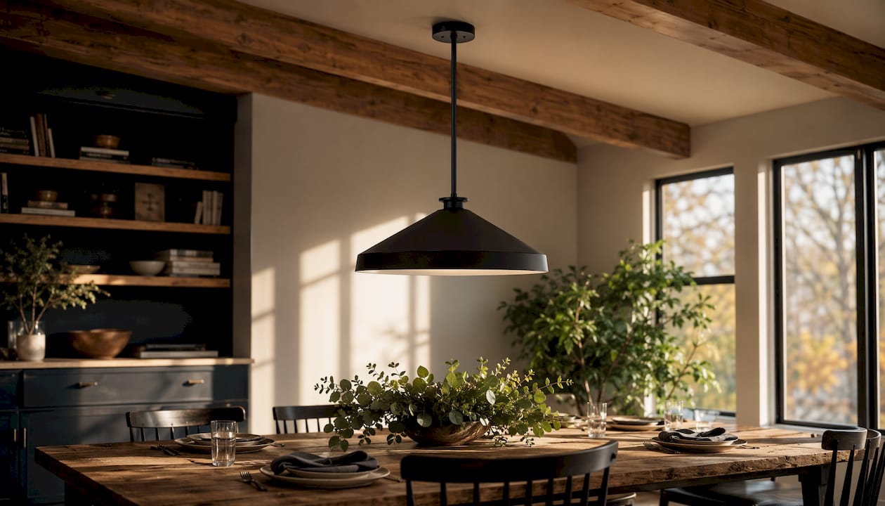 Pendant light with swivel canopy on sloped ceiling