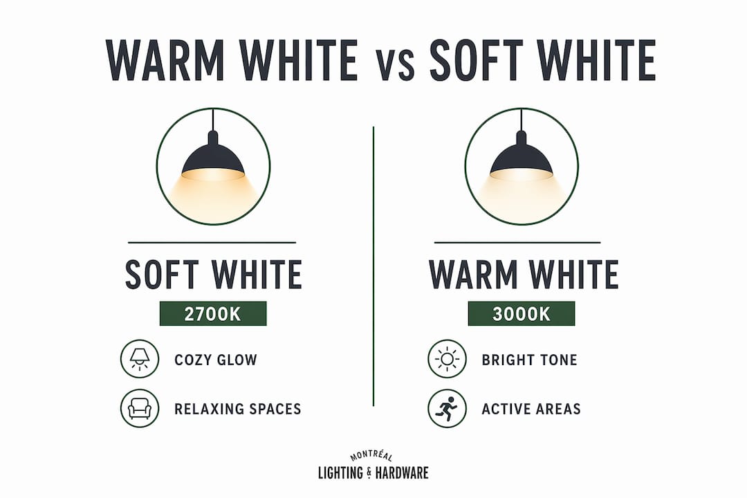 Infographic comparing warm white and soft white lighting
