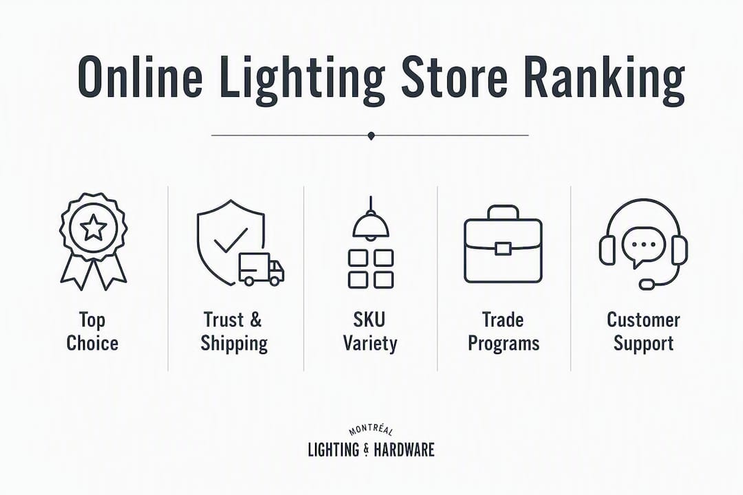 Infographic showing ranked online lighting store attributes