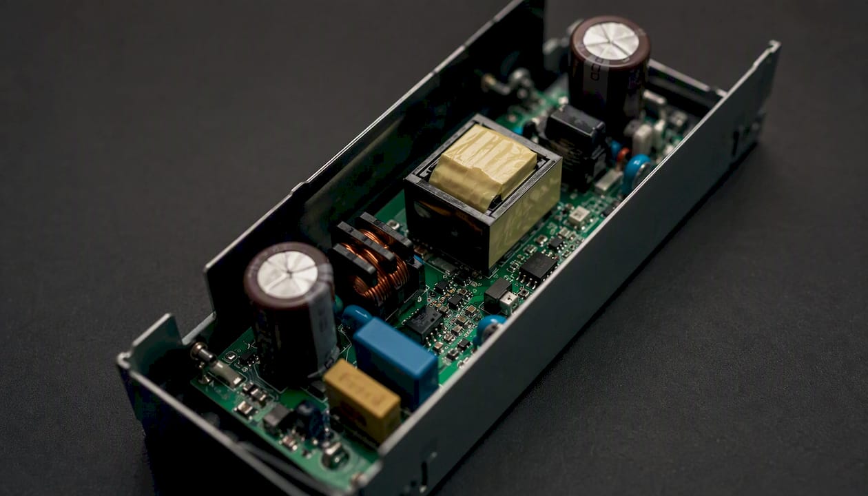 Close-up of LED constant-current driver circuit board