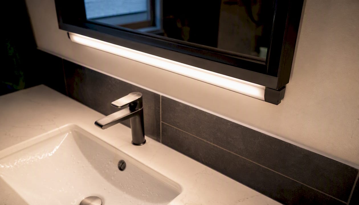 Bright bathroom vanity lighting detail