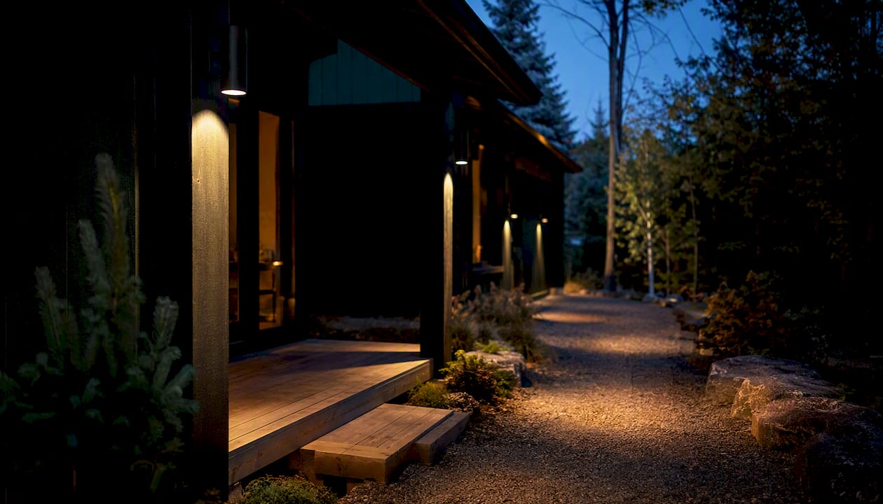 Dusk outdoor pathway with warm lighting