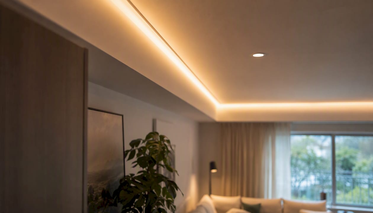 Living room tray ceiling cove lighting glow