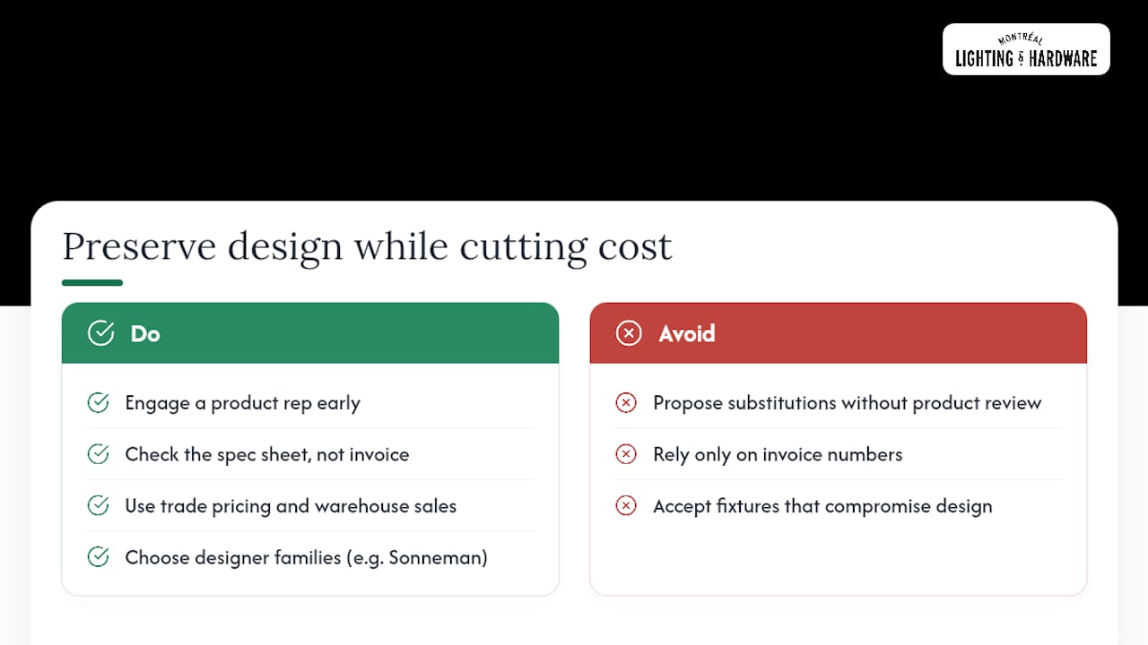 A Trade Partner's View on Preserving Design While Cutting Cost — overview diagram