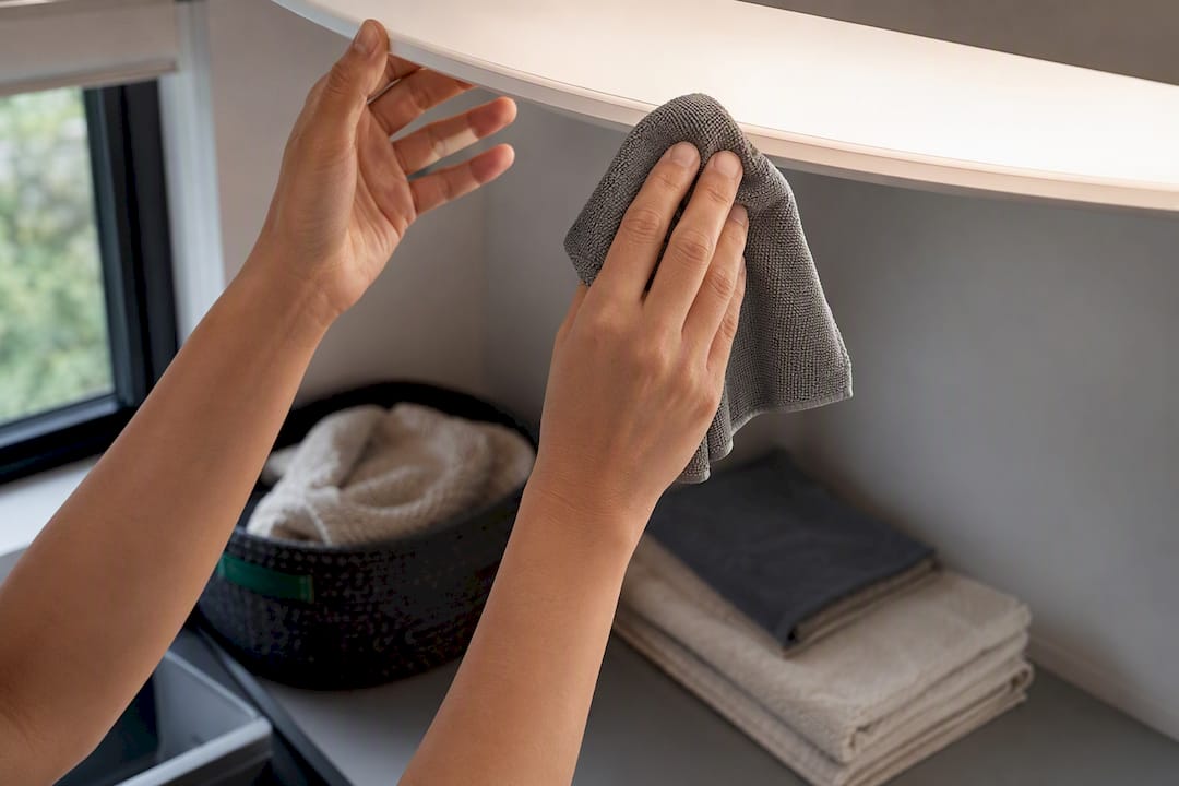 Hands cleaning a laundry light diffuser