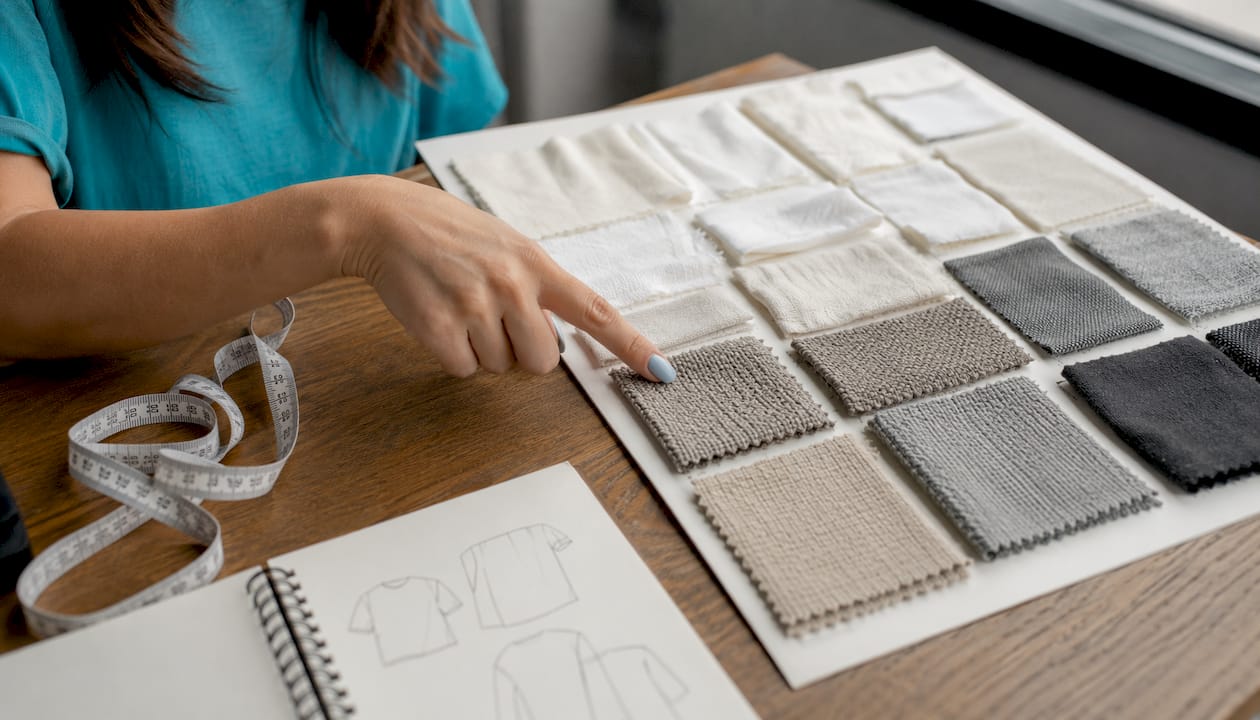 Fabric samples showing weight for drop shoulder tees