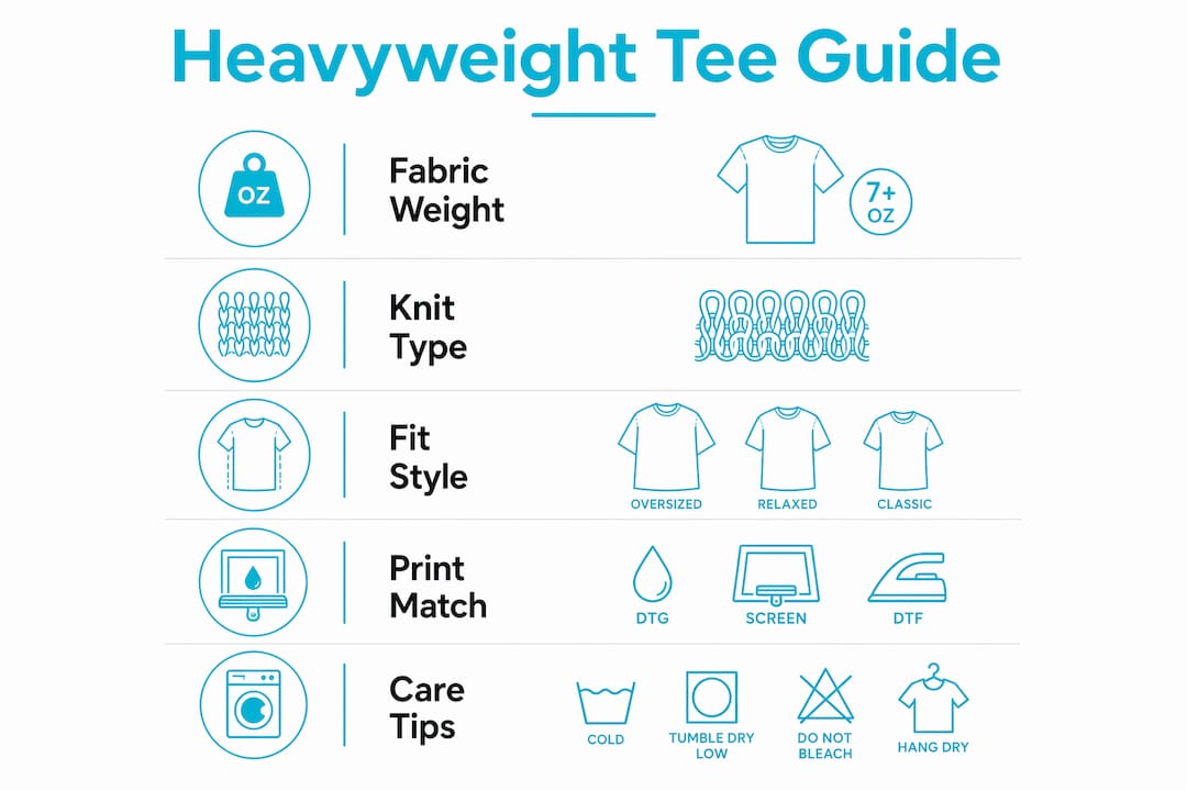 Infographic showing steps for choosing heavyweight tees