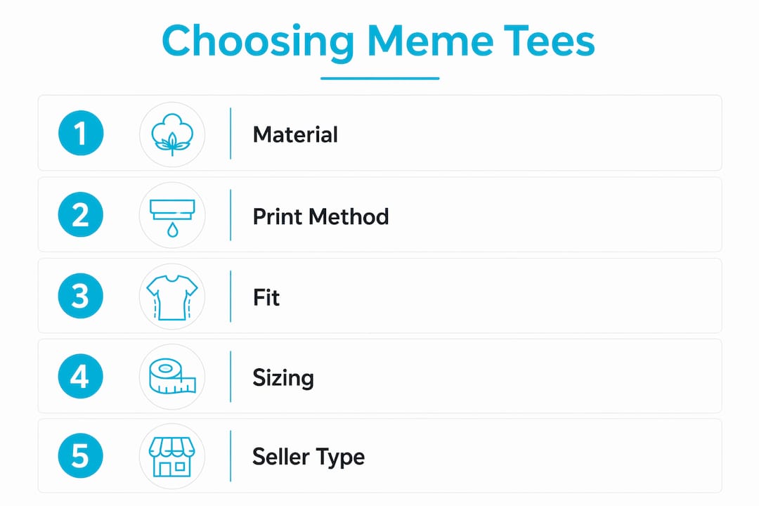 Infographic showing steps to choose meme t shirts
