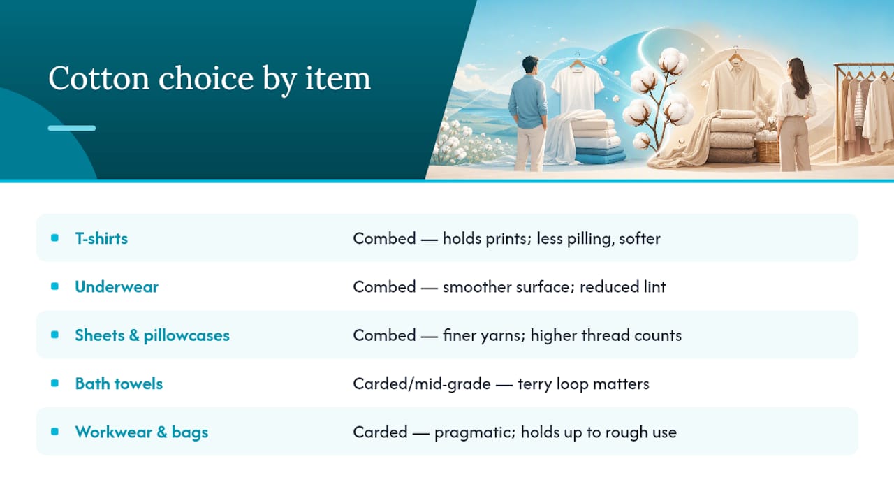 Which cotton should you pick for specific items? — overview diagram