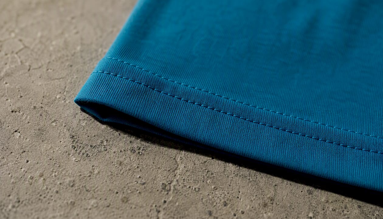Detailed view of double-needle stitching on t-shirt hem