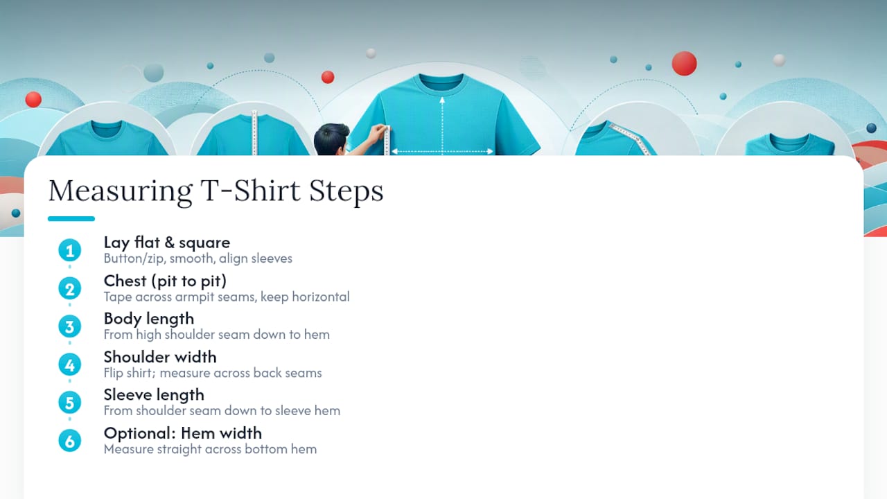 Diagram of step-by-step t-shirt measuring process