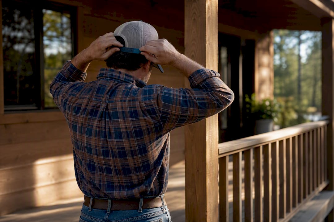 Trucker hat with flannel and jeans