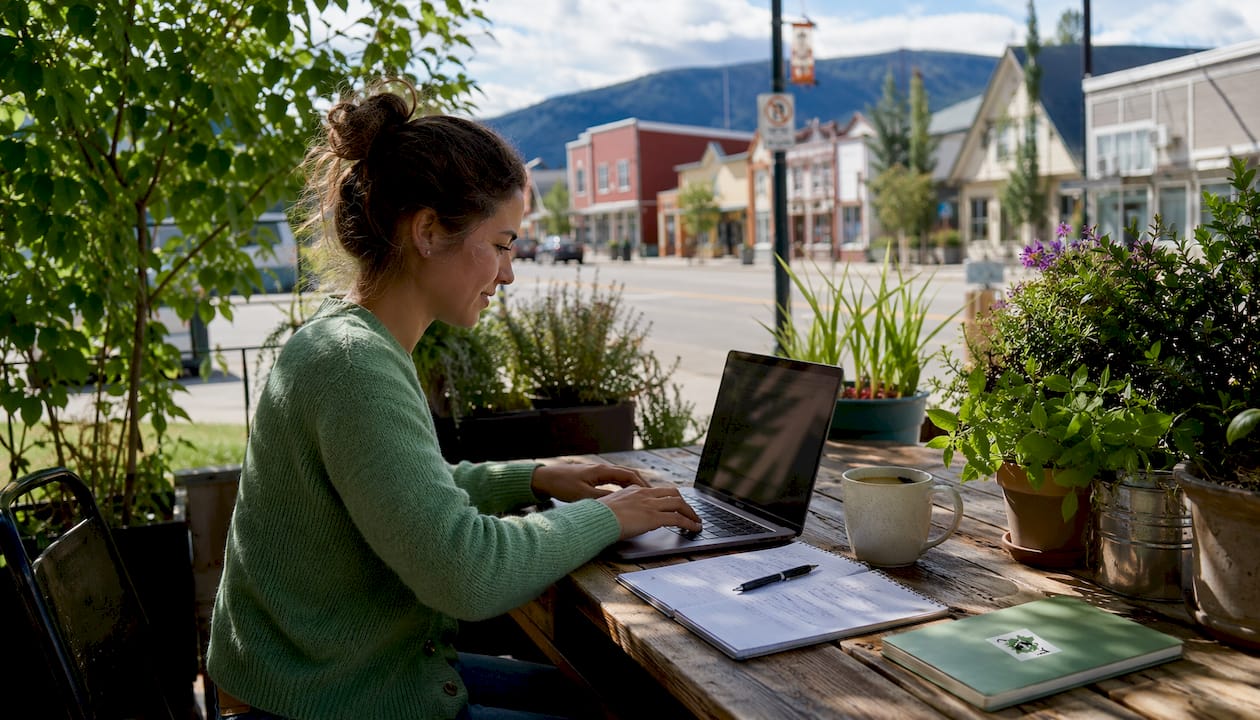 Hands typing business registration online