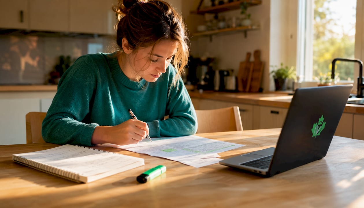 Hands typing financial spreadsheet details