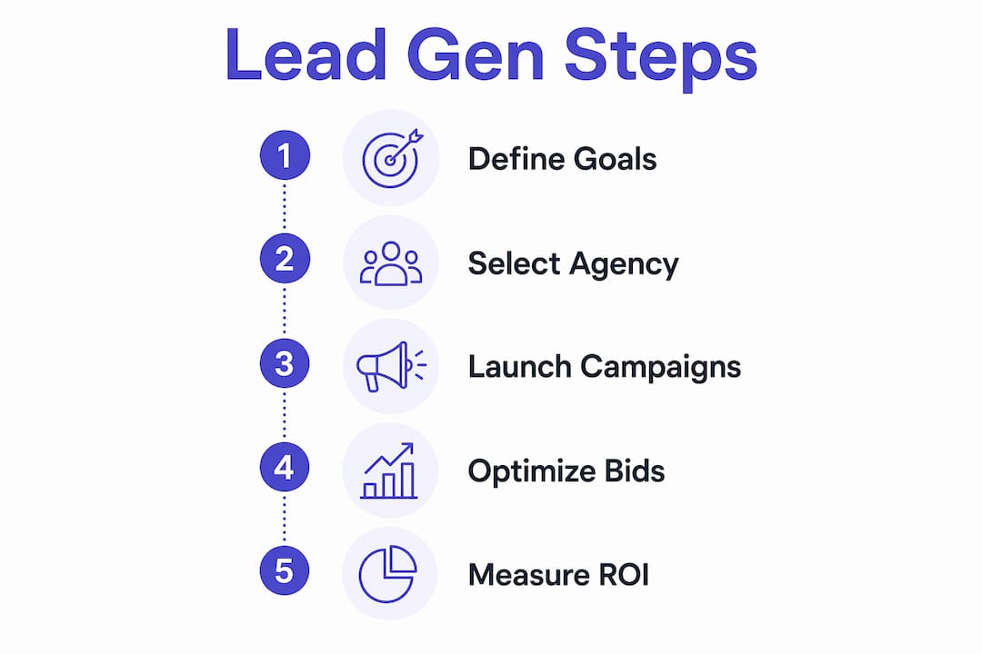 Infographic illustrating Google Ads lead generation steps
