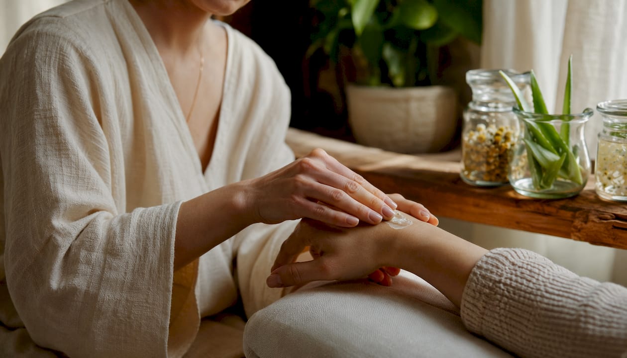 Therapist applying hydrating serum for sensitive skin