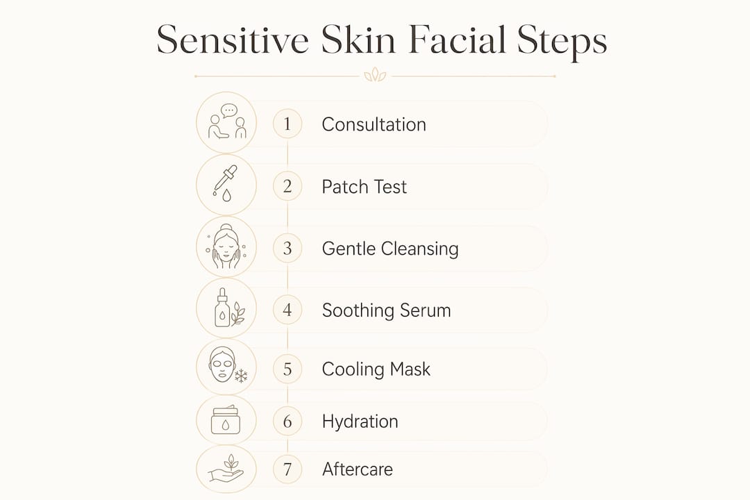 Infographic showing facial steps for sensitive skin care