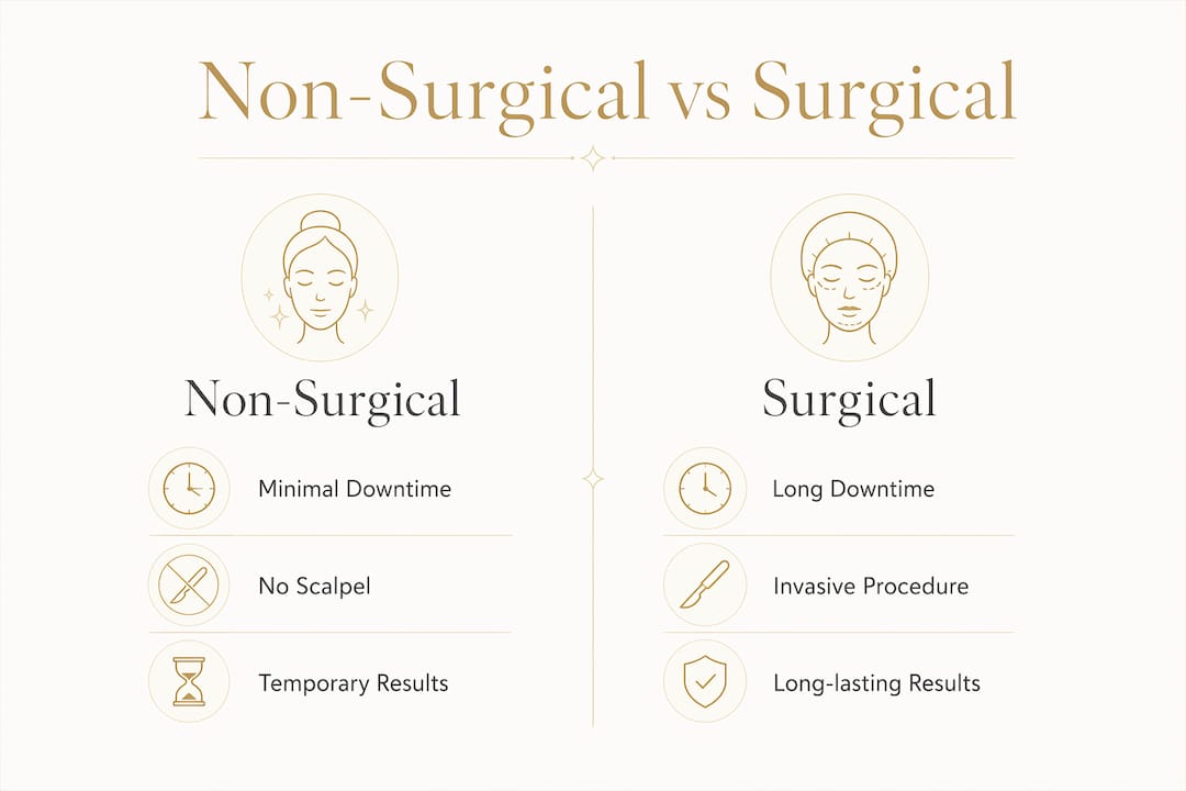 Infographic comparing non-surgical and surgical facelift differences