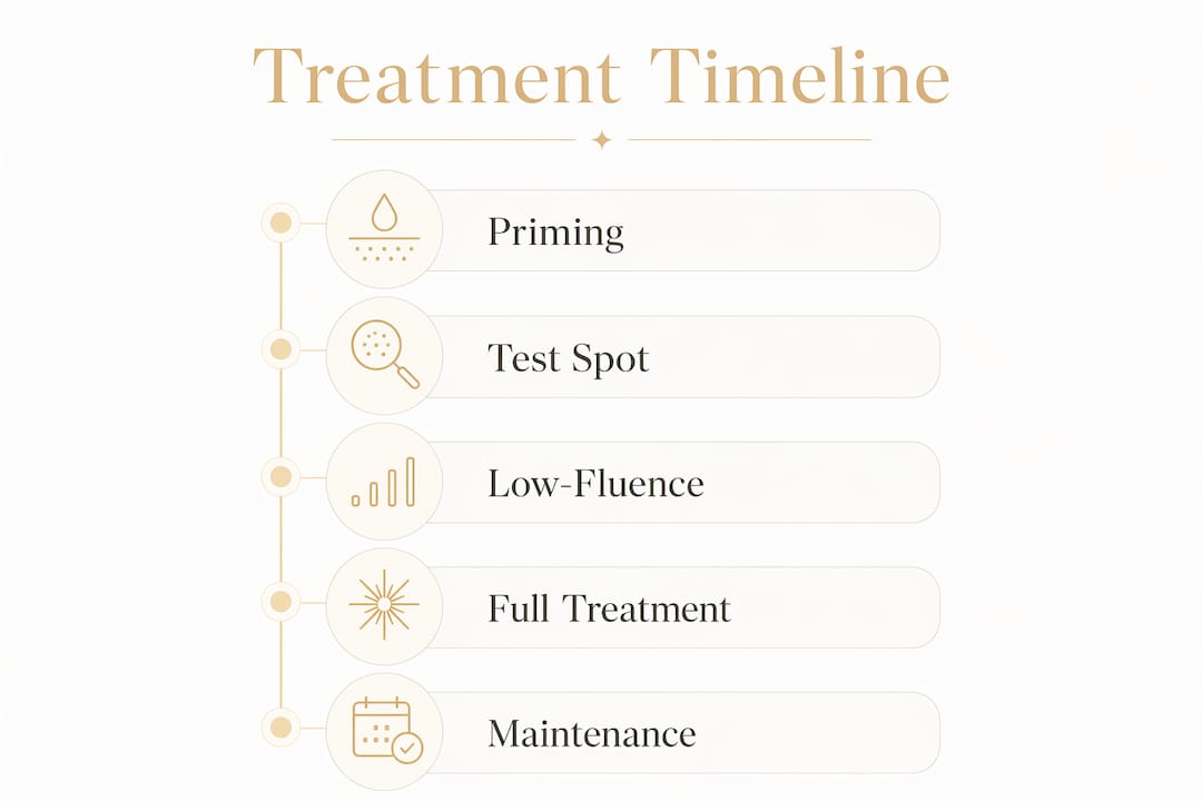 Infographic showing pigmentation treatment timeline phases