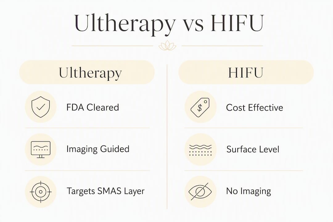 Infographic comparing Ultherapy and HIFU treatment features