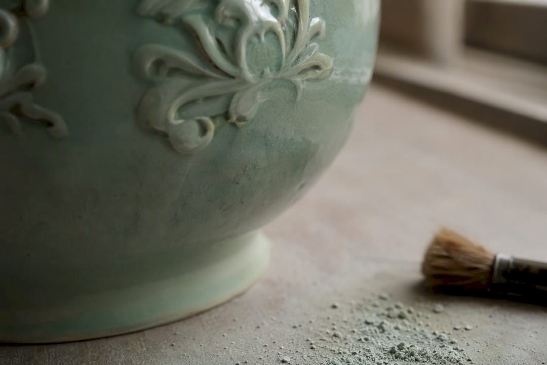 Celadon glaze on porcelain surface