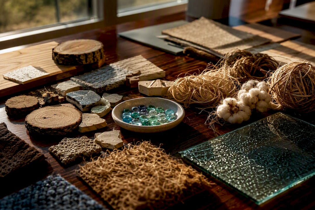 Samples of natural and synthetic decor materials