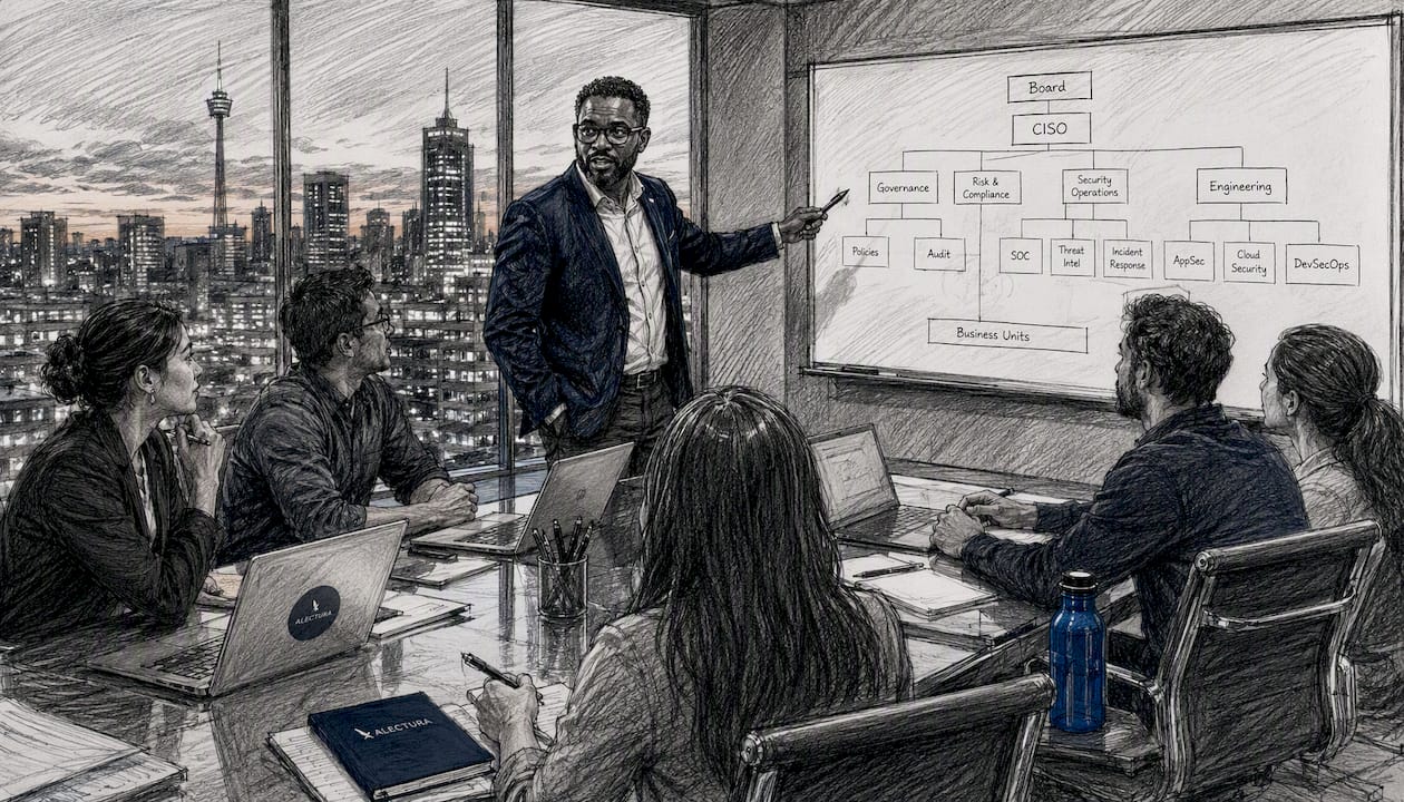 CISO leading AI governance discussion with team