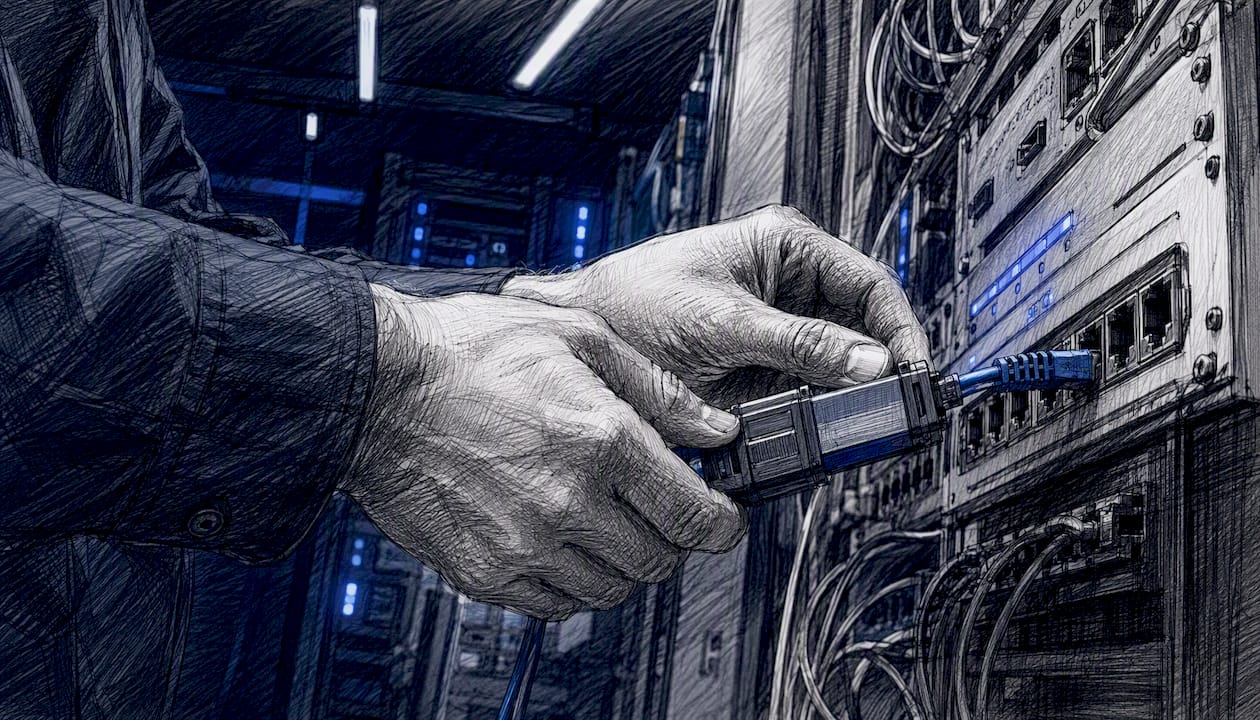 Hands connecting logging device to control panel