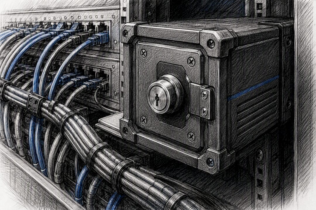 Locked hardware security module and data cables