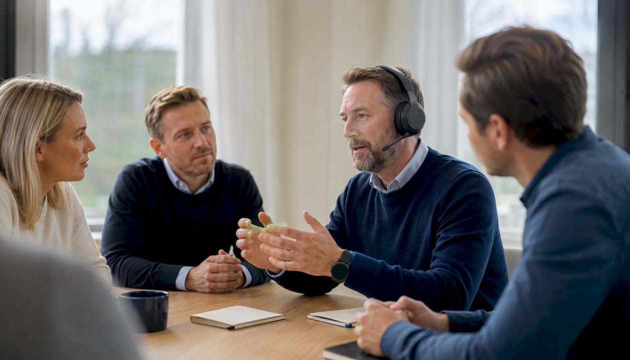 Tiimipalaveri sujuu mukavasti Jabra Evolve2 85 -kuulokkeet korvilla.